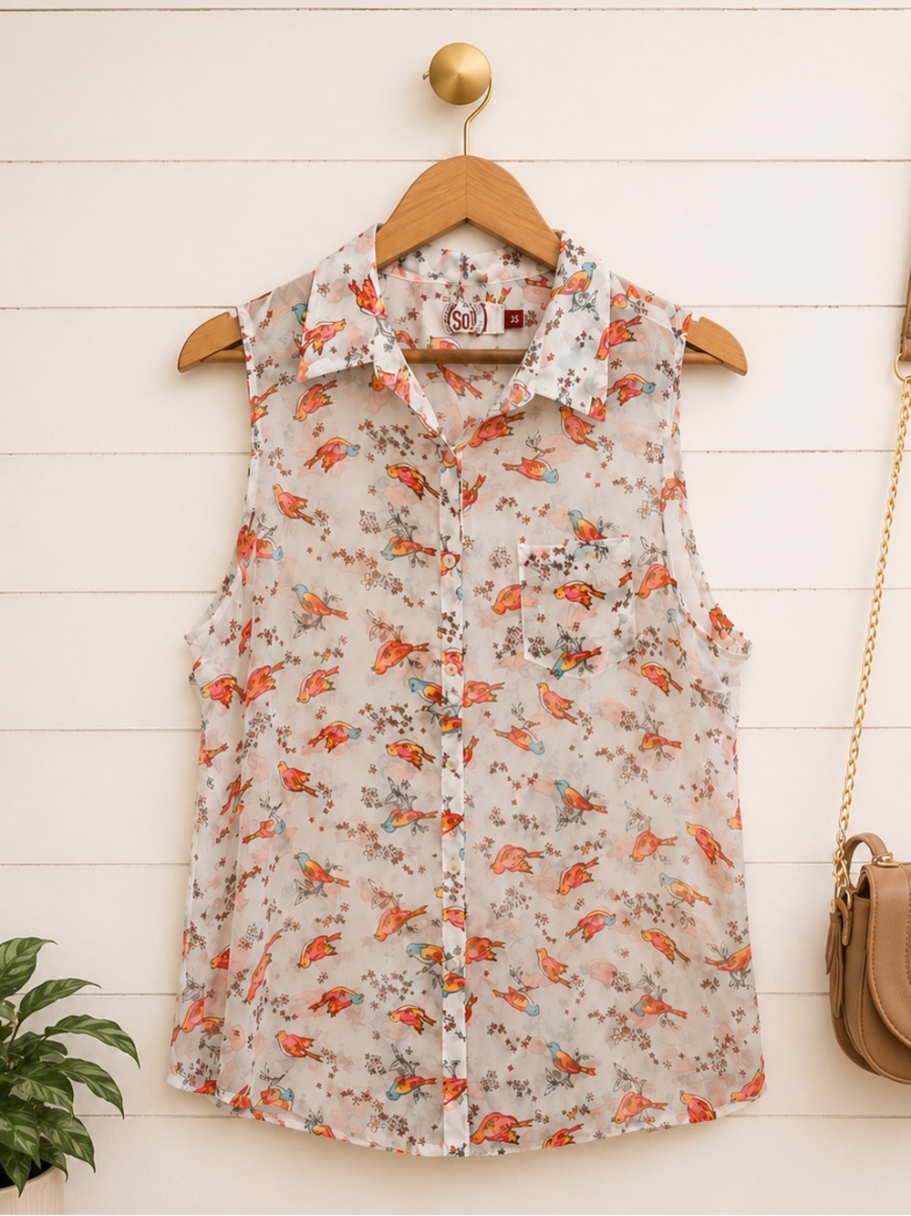 🕊️🤍 So Heritage Sheer Bird Print Sleeveless Blouse XL